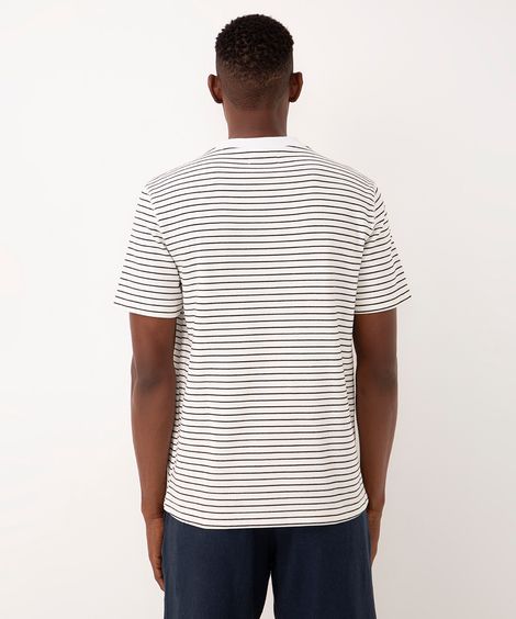 camiseta de algodão texturizada listrada manga curta branco