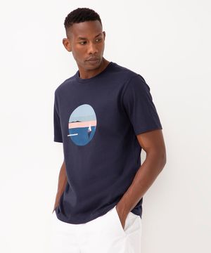 camiseta de algodão la société des régates manga curta azul marinho