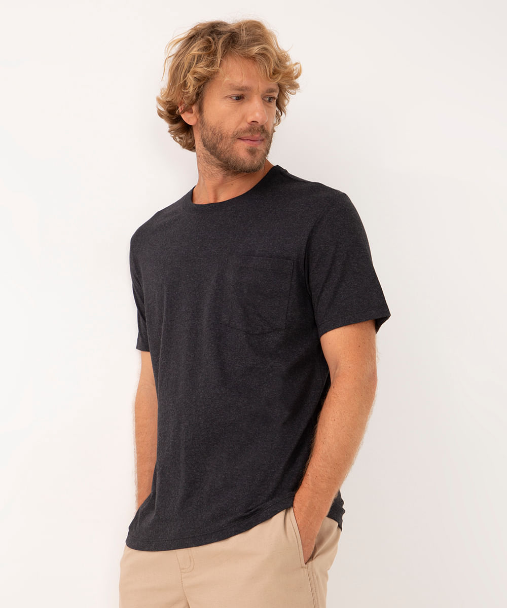 camiseta de algodão manga curta com bolso chumbo