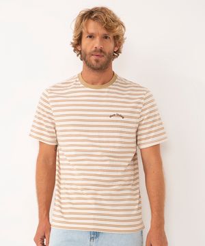 camiseta de algodão listrada slow living bege