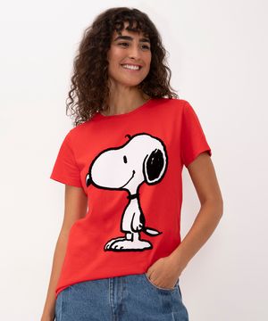 camiseta de algodão snoopy manga curta vermelho