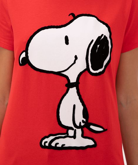 camiseta de algodão snoopy manga curta vermelho