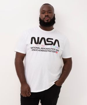 camiseta de algodão plus size nasa refletiva manga curta branca