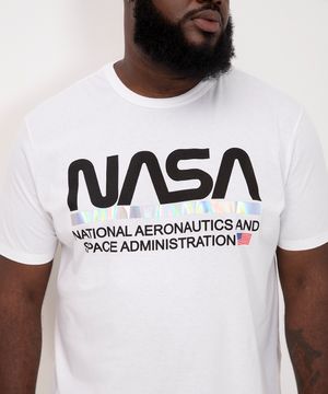 camiseta de algodão plus size nasa refletiva manga curta branca