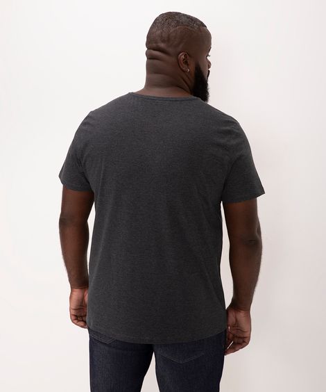 camiseta de algodão plus size básica manga curta cinza escuro