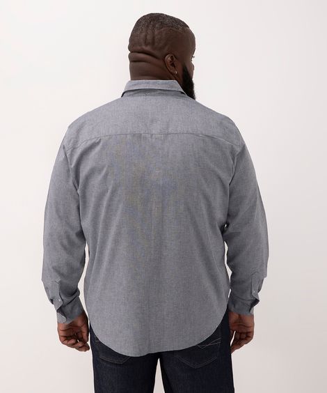 camisa de algodão comfort plus size manga longa azul marinho