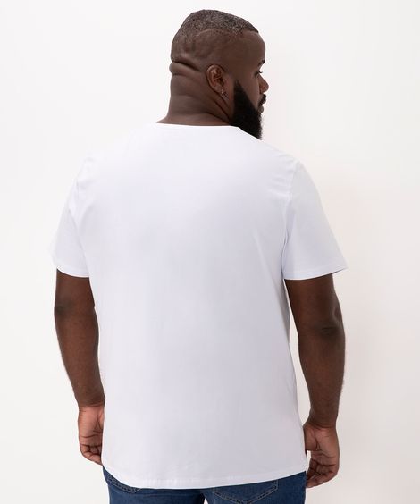 camiseta de algodão plus size básica manga curta branca
