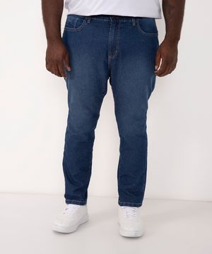 calça slim jeans plus size com bolsos azul médio