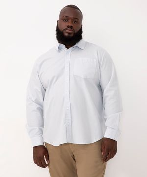 camisa de algodão plus size manga longa azul claro