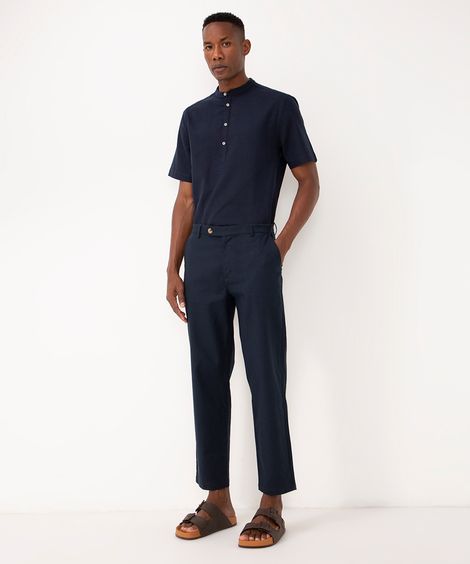 calça chino slim com linho azul marinho
