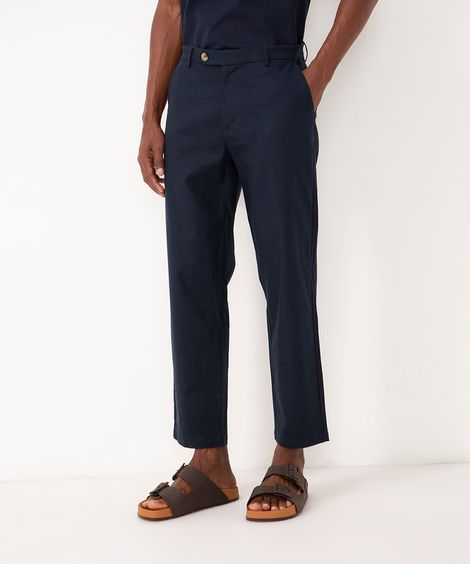 calça chino slim com linho azul marinho