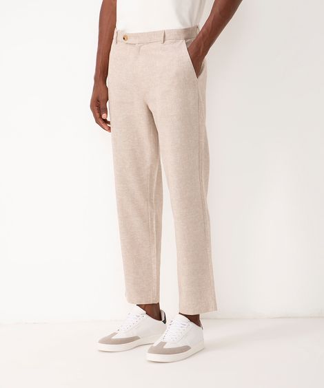 calça chino slim com linho kaki claro