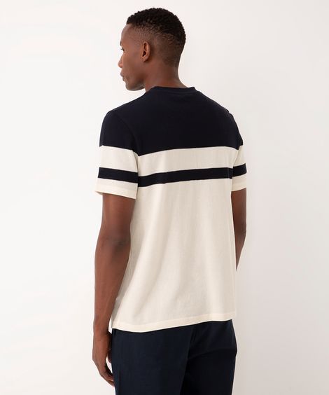 camiseta comfort texturizada listrada manga curta - azul marinho