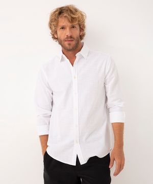 camisa de algodão texturizada manga longa off white