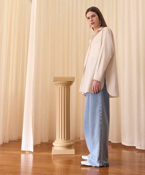 calça jeans wide leg cintura alta mindset gabriella garcia azul claro