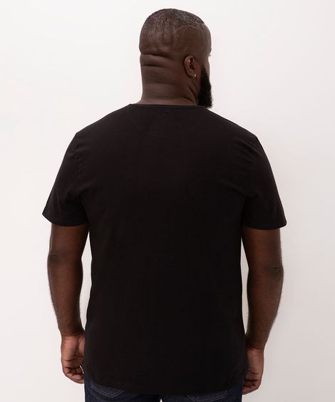camiseta de algodão plus size básica manga curta preta