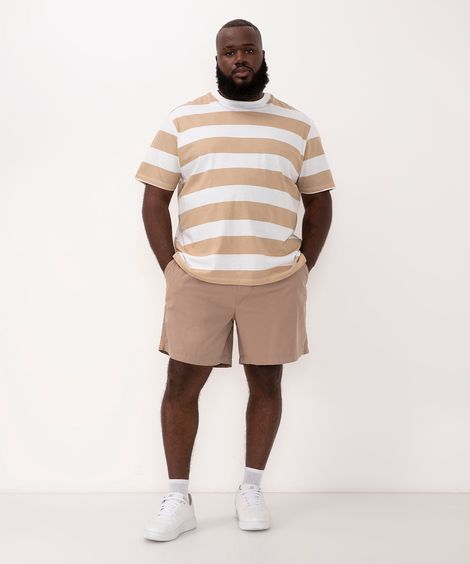 bermuda de sarja plus size com cordão preta - kaki