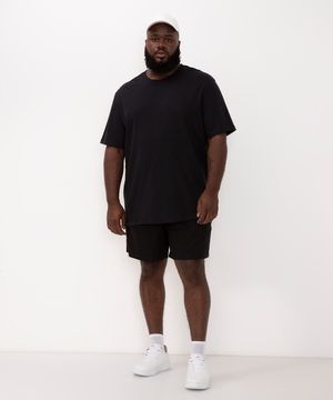 bermuda de sarja plus size com cordão preta - preto