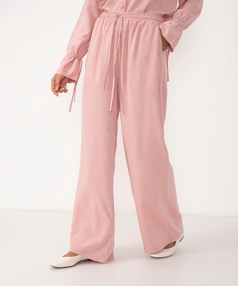 calça de viscose cós elástico rosa médio