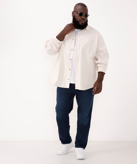 calça jeans reta plus size com bolsos azul escuro - jeans escuro