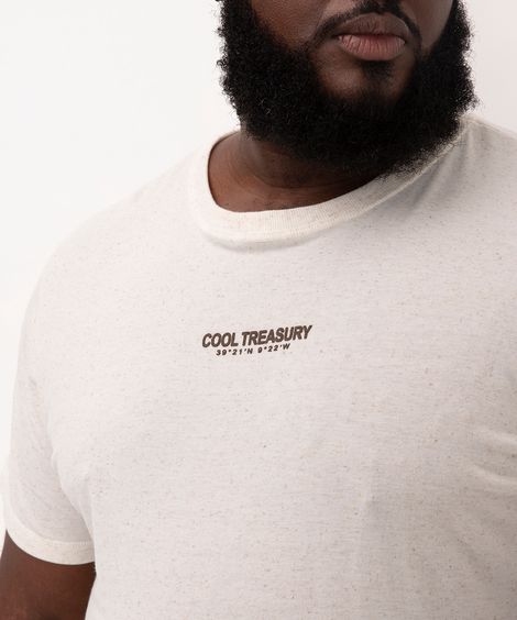camiseta com linho plus size cool treasury manga curta cru