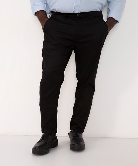 calça de algodão plus size alfaiatada com bolsos preto