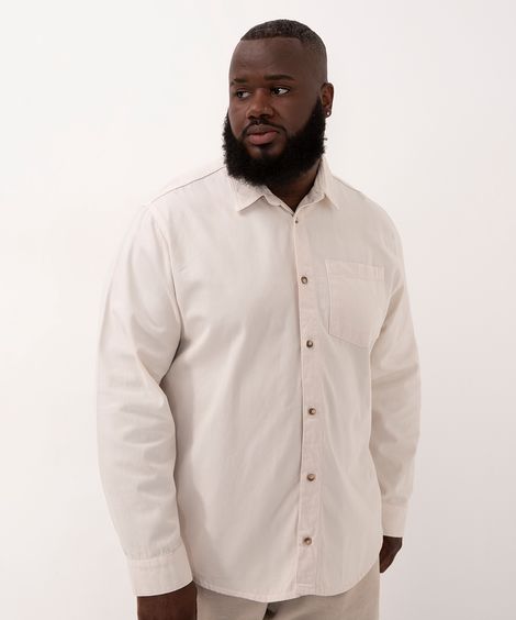 camisa de sarja plus size manga longa areia