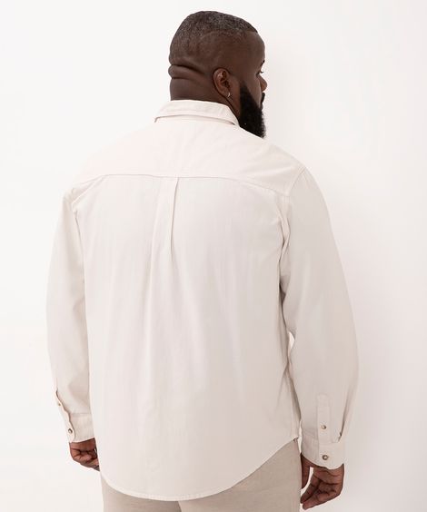 camisa de sarja plus size manga longa areia