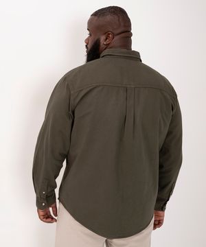 camisa de sarja plus size manga longa verde militar