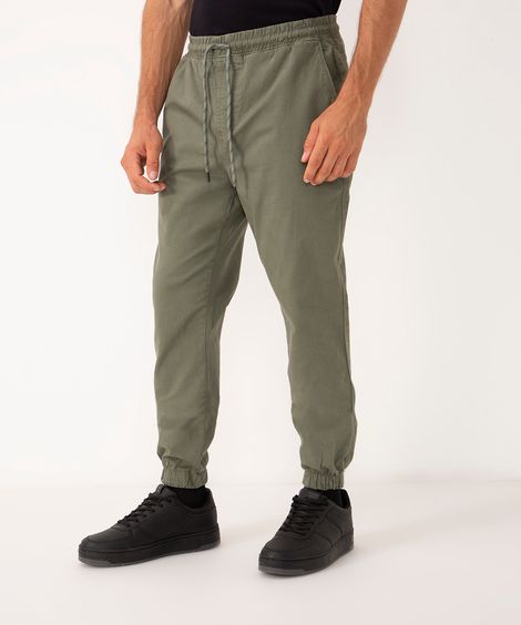 calça jogger slim de sarja amaciada com bolsos preto - verde