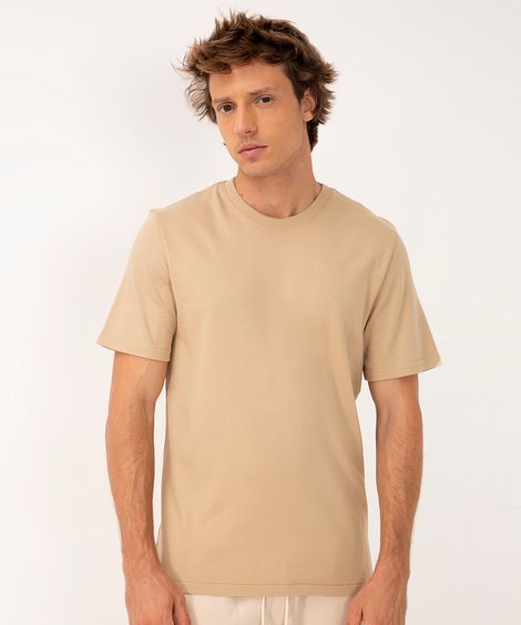 camiseta de algodão peruano bold manga curta bege