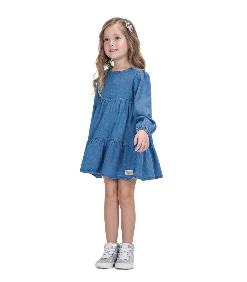 Vestido jeans infantil manga 2024 longa