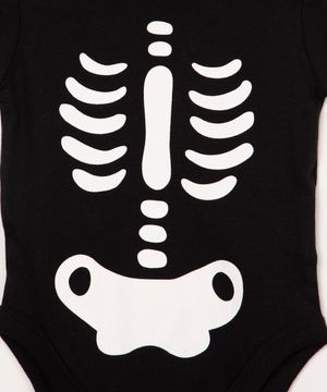 body de algodão infantil halloween esqueleto manga curta preto
