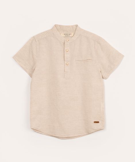 camisa infantil gola padre de algodão bege