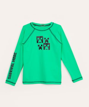 camiseta infantil minecraft manga longa proteção uv verde