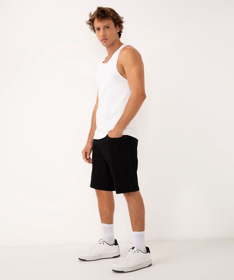bermuda jeans com cordão preto