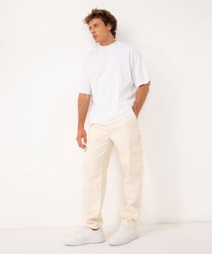 calça de sarja wide leg cargo off white