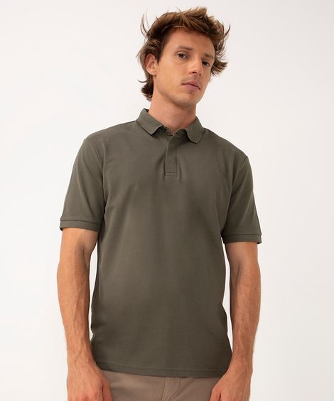 polo de algodão manga curta  verde militar