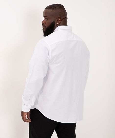 camisa de algodão plus size comfort manga longa branca - branco