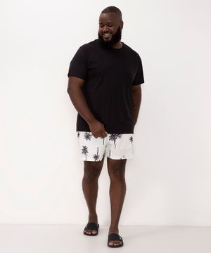 short plus size coqueiros com bolso e cordão branco