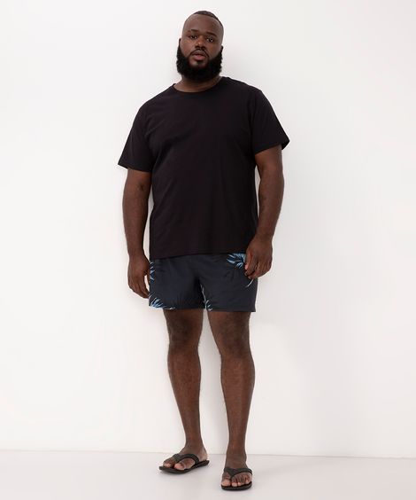 short plus size copa com bolso e cordão preto