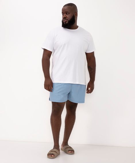 short plus size de poliamida com cordão azul