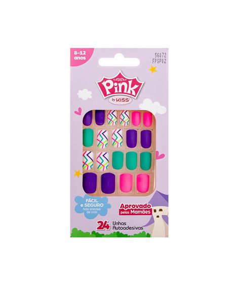 unha postiça infantil kiss new youk pink neon party única