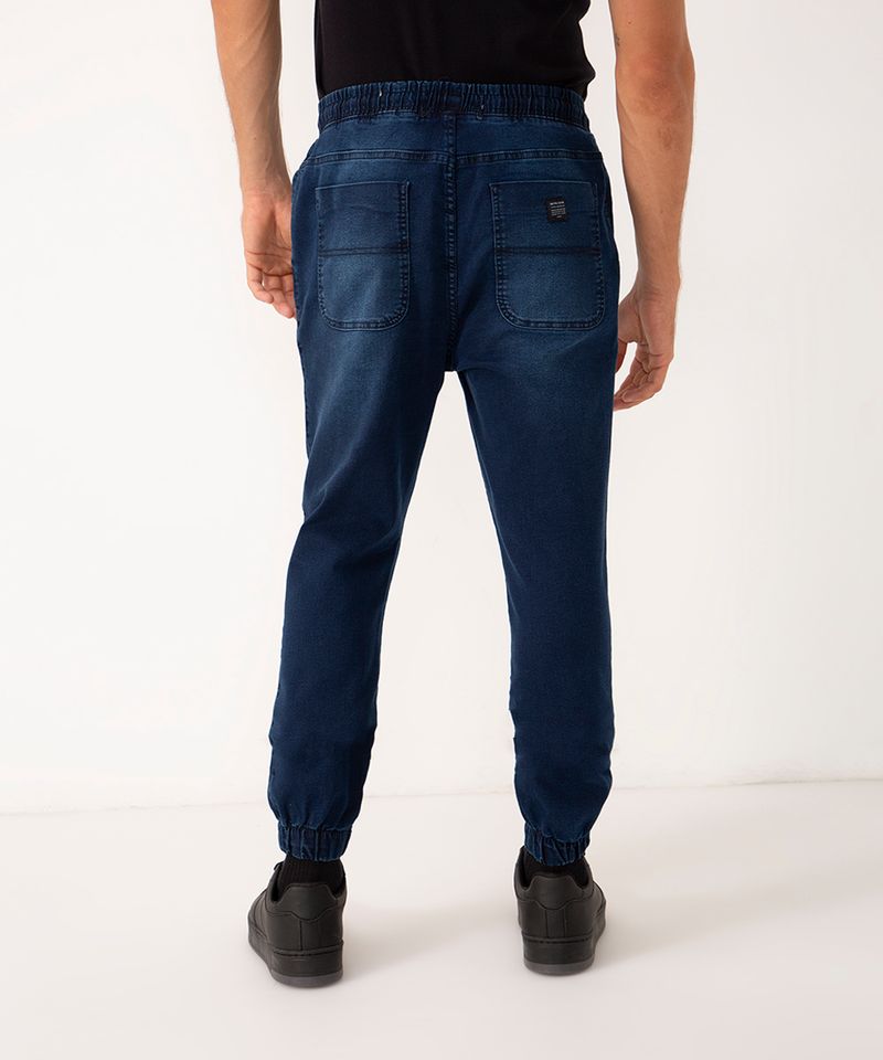 calça jeans jogger slim com bolsos azul escuro - C&A