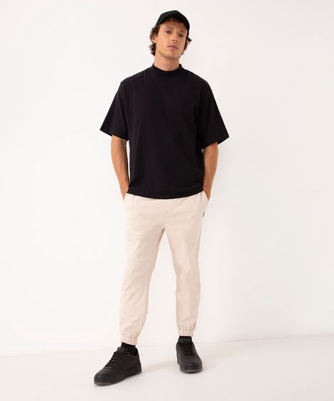 calça jogger slim de sarja amaciada com bolsos preto - areia