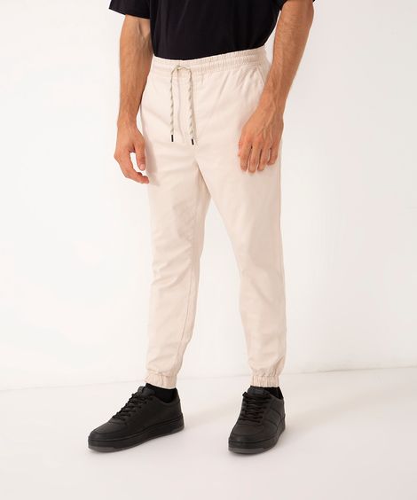 calça jogger slim de sarja amaciada com bolsos preto - areia