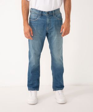 calça jeans reta com bolsos azul claro