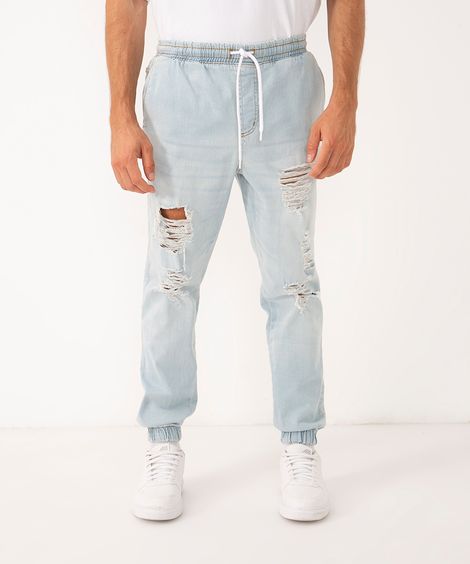 calça jogger destroyed azul claro