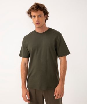 camiseta básica de algodão peruano manga curta verde militar