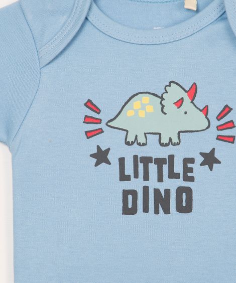 body de algodão dinossauro manga curta azul